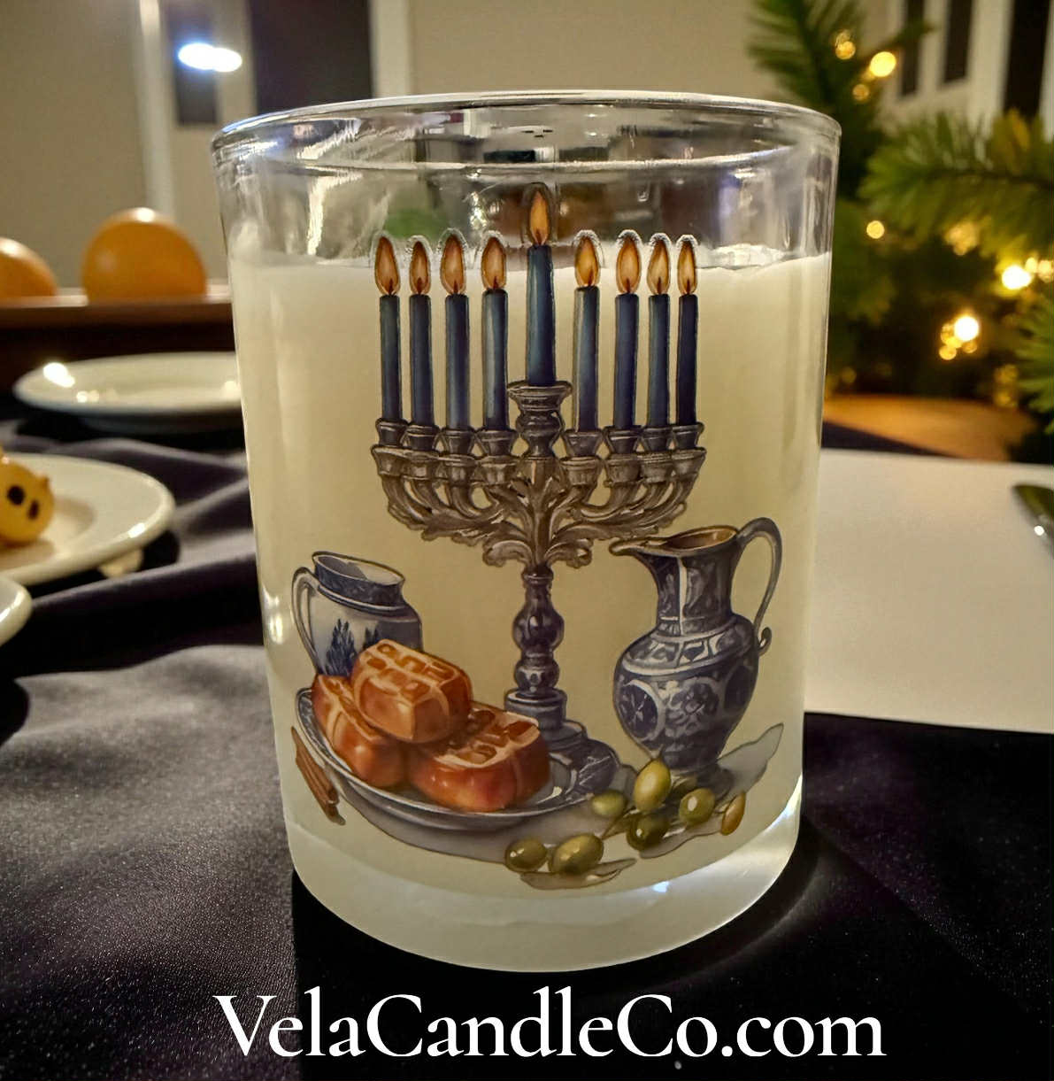 The Menorah and Wine Candle